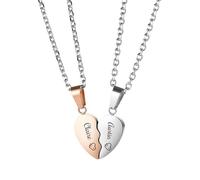MMXX Collar Personalizado a Juego para Parejas 2 Piezas Colgante Corazon de Acero Inoxidable Grabado con Nombre Fecha Collar de Amistad con Doble Corazon para Novia Novio BFF (A3)