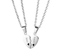MMXX Collar Personalizado a Juego para Parejas 2 Piezas Colgante Corazon de Acero Inoxidable Grabado con Nombre Fecha Collar de Amistad con Doble Corazon para Novia Novio BFF (A1)