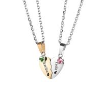 MMXX Collar Personalizado a Juego para Parejas 2 Piezas Colgante Corazon de Acero Inoxidable Grabado con Nombre Fecha Collar de Amistad con Doble Corazon para Novia Novio BFF (B2)