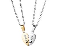 MMXX Collar Personalizado a Juego para Parejas 2 Piezas Colgante Corazon de Acero Inoxidable Grabado con Nombre Fecha Collar de Amistad con Doble Corazon para Novia Novio BFF (A2)