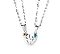 MMXX Collar Personalizado a Juego para Parejas 2 Piezas Colgante Corazon de Acero Inoxidable Grabado con Nombre Fecha Collar de Amistad con Doble Corazon para Novia Novio BFF (B1)