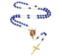 MMXX Collar Rosario Personalizado con Foto Texto para Hombres Mujeres Collar Cruz Católica Cuentas de Oración Católicas Personalizadas Colgante Crucifijo Regalos Religiosos - Azul