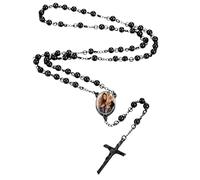 MMXX Collar Rosario Personalizado con Foto Texto para Hombres Mujeres Collar Cruz Católica Cuentas de Oración Católicas Personalizadas Colgante Crucifijo Regalos Religiosos - Negro
