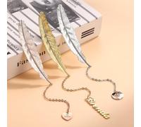 MMXX Marcapaginas Personalizado Marcapáginas Metal con Pluma para Mujeres | Texto Foto Personalizado, Diseño de Pluma Único, Material Metálico, Accesorios Libros, Regalo para Maestros y Lectores