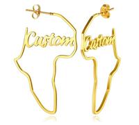 MMXX Pendientes de Mapa Africano para Mujer Aros Grandes de Oro con Nombre Personalizado Plata Negro Pendientes Colgantes Acero Inoxidable Ligero Joyería Africana con Estilo Regalo Personalizado - A3