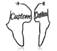 MMXX Pendientes de Mapa Africano para Mujer Aros Grandes de Oro con Nombre Personalizado Plata Negro Pendientes Colgantes Acero Inoxidable Ligero Joyería Africana con Estilo Regalo Personalizado - A6