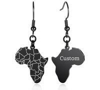 MMXX Pendientes de Mapa Africano para Mujer Aros Grandes de Oro con Nombre Personalizado Plata Negro Pendientes Colgantes Acero Inoxidable Ligero Joyería Africana con Estilo Regalo Personalizado - B3