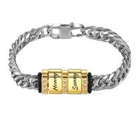 MMXX Pulseras Personalizadas para Hombre con 1-6 Nombres Cadena Cubana de Acero Inoxidable Pulsera con Nombre de Identificación para Papá Abuelo Esposo Novio Regalos para el Día del Padre - E4
