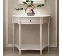 MMXYNXYD Consola Recibidor Semicircular con Cajón, Mesa Consola Madera Maciza Estante Almacenamiento, Consolas Muebles Estilo Antiguo para Sala Estar, Pasillo(White,80x35x80cm/31x14x31in)