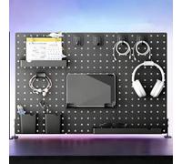 MMXYNXYD Tablero Perforado Escritorio, Panel Perforado con Accesorios para El Hogar, Sala de Juegos, Oficina y Estudio, Negro, 62.2 x 42.5 cm