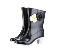 MMYUAK Botas Agua Mujeres Botas de Lluvia for Mujer Bota de Lluvia Impermeable de Tubo Largo Blanco al Aire Libre(Black,39)