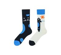 Mmyzao Divertidos calcetines unisex 35-46 patrones asimétricos izquierda y derecha Múltiples motivos en los ámbitos de animales, comida, deporte y arte, Gato curioso, 35-46