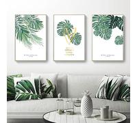 MMZBYAN Cuadro decorativo nórdico para sala de estar, plantas verdes, hojas de bambú, lienzo, 3 pinturas sin marco, 30 x 50 cm