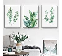 MMZBYAN Pintura minimalista moderna para decoración de sala de estar, 3 plantas verdes, fondo de sofá, pintura de pared sin marco, 30 x 50 cm
