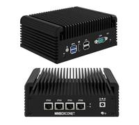 MNBOXCONET Firewall Hardware Industrie Mini PC Fanless J4125, Micro PC Application Router Embedded Computer, Barebone 8GB RAM 256GB SSD, 4 x i211 LAN, RS232 Com, Auto Power On