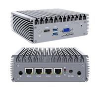 MNBOXCONET Mini PC Fanless J4125 Firewall Hardware Micro PC Application Router, Barebone 8GB RAM 256GB SSD, 4 x 2.5GBE Ethernet Port, VGA + HD Dual Display, Sim Card Slot, 2 x USB3.0