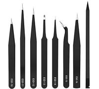 MNBS ESD Juego de 7 pinzas de precisión antiestáticas de acero inoxidable + kit de herramientas de palanca, herramienta de reparación, pinzas para modelaje, pinzas para ordenador, reparaciones