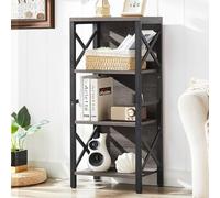 MNEETRUNG Estantería pequeña, estantería industrial de 4 niveles con marco de metal y tablero, estante estrecho rústico para libros Gery, pequeño para espacios pequeños, sala de estar, dormitorio y