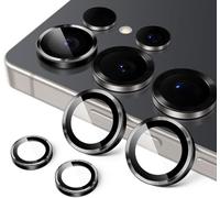 MNFPSJB Protector de lente de cámara para Samsung Galaxy S25 Ultra 5G, cubierta de anillo individual de metal de vidrio templado 9H, bandeja de fácil instalación, transparente HD, 1 juego (negro)