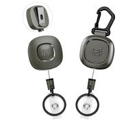 MNGARISTA Paquete de 2 Llaveros Retráctiles de Alta Resistencia, Mosquetón de Metal con Clip para Tarjeta de Identificación, Cordón Retráctil de Acero de 80 cm, 226.8 g de Resistencia a la Tensión