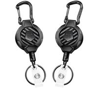 MNGARISTA Paquete de 2 llaveros retráctiles mejorados, retracción de 283,5 g, cordón de acero inoxidable de 80 cm, mosquetón resistente, carrete de identificación de fibra de carbono 3K