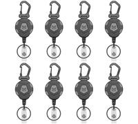 MNGARISTA Paquete de 8 llaveros retráctiles, portatarjetas de identificación de mosquetón duradero, carrete de identificación táctica con cuerda de acero retráctil de 31,5 pulgadas, 8 oz
