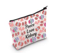 MNIGIU Regalo de trasplante de riñón, nefrología, enfermera, regalo de paz, amor, riñón, cosméticos, bolsa con cremallera, regalo para nefrólogos renales, Bolsa de riñón Peace Love, Bolso impermeable