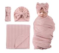 MniJiza Bebé Recién Nacido Manta Envolvente Niña Manta Envolvente con Gorro Diadema Saco de Dormir Bebé Nacimiento (Viejo Rosa)