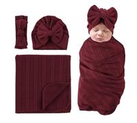 MniJiza Bebé Recién Nacido Manta Envolvente Niña Manta Envolvente Con Gorro Diadema Saco de Dormir Bebé Nacimiento (Vino rojo)