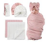 MniJiza Bebé Recién Nacido Manta Envolvente Niña Manta Envolvente con Gorro Diadema Saco de Dormir Bebé Nacimiento (Blanco+Viejo Rosa)