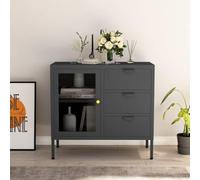 MNISDFL Aparador antracita armario de jardín para salón dormitorio 75x35x70cm acero y vidrio templado