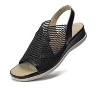 Mnking Sandali con Zeppa Donna Estivi Comode Plantare in Pelle Platform Sandalo Eleganti Plateau Slingback Wedges per Camminare Tempo Libero Ufficio Negro EU36