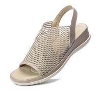 Mnking Sandali con Zeppa Donna Estivi Comode Plantare in Pelle Platform Sandalo Eleganti Plateau Slingback Wedges per Camminare Tempo Libero Ufficio Caqui EU35