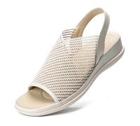 Mnking Sandali con Zeppa Donna Estivi Comode Plantare in Pelle Platform Sandalo Eleganti Plateau Slingback Wedges per Camminare Tempo Libero Ufficio Beige EU38