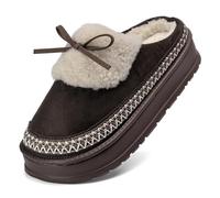 Mnking Zapatillas Casa Mujer Pantuflas Invierno Plataforma Espuma de Memoria Cálido Forro de Felpa Antideslizante Zapatos Interior y al Aire Libre con Lazo XZ8526-Brown-EU42/43