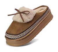 Mnking Zapatillas Casa Mujer Pantuflas Invierno Plataforma Espuma de Memoria Cálido Forro de Felpa Antideslizante Zapatos Interior y al Aire Libre con Lazo XZ8526-Camel-EU42/43