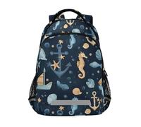 Mnsruu Anchor - Mochila escolar con diseño de caballito de mar y peces y conchas marinas para estudiantes y adolescentes