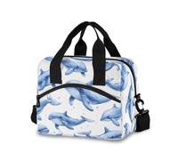 Mnsruu Bolsa de almuerzo aislada para adultos, bolsa de almuerzo reutilizable con burbujas de ballena de dibujos animados, contenedor de almuerzo con hombro ajustable para trabajo, playa, picnic