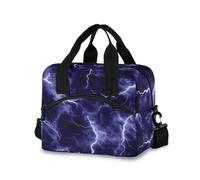 Mnsruu Bolsa de almuerzo aislada para adultos, bolsa de almuerzo reutilizable con diseño de rayo morado, contenedor con hombro ajustable para el trabajo, playa, picnic, camping