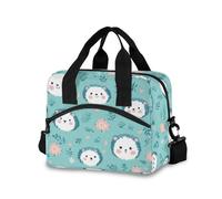 Mnsruu Bolsa de almuerzo aislada para adultos, diseño de erizo, flores rosas, corazones, reutilizable, bolsa de almuerzo con hombro ajustable para trabajo, playa, picnic, camping