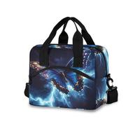 Mnsruu Bolsa de almuerzo aislada para adultos, diseño de mariposa, fondo azul rayo, reutilizable, bolsa de almuerzo con hombro ajustable para el trabajo, playa, picnic, camping