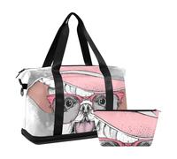 Mnsruu Bolsa de viaje grande para fin de semana, bolsa de viaje con compartimento para zapatos y bolsillo húmedo, linda perrita en un sombrero, bolsa de viaje con bolsa de aseo, #04, Talla única, moda