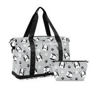 Mnsruu Bolsa de viaje grande para fin de semana, bolsa de viaje con compartimento para zapatos y bolsillo húmedo, bonita bolsa de lona para perros Boston Terrier con bolsa de aseo, #02, Talla única,