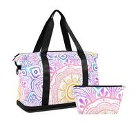 Mnsruu Bolsa de viaje grande para fin de semana, bolsa de viaje con compartimento para zapatos y bolsillo húmedo, patrón multicolor con mandalas orientales, bolsa de viaje con bolsa de aseo, #04,