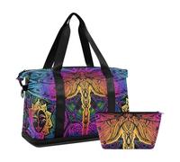 Mnsruu Bolsa de viaje grande para fin de semana, bolsa de viaje con compartimento para zapatos y bolsillo húmedo, mandalas indias, cachemira, libélula, bolsa de viaje con bolsa de aseo, #04, Talla