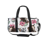 Mnsruu Bolsa deportiva de gimnasio con correa para el hombro para mujeres y hombres, diseño de caballos blancos y marrones con bolsa de lona Hibicus, bolsa de entrenamiento de viaje con compartimento