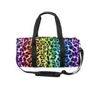 Mnsruu Bolsa deportiva de gimnasio con correa para el hombro para mujeres y hombres, estampado de leopardo arcoíris, bolsa de lona con compartimento para zapatos para pasar la noche, fin de semana,