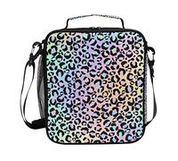 MNSRUU Bolsas de almuerzo para niños y niñas, estudiantes, estampado de leopardo, reutilizables, aisladas, bolsa de almuerzo organizadora, kit de bolsa térmica para comida, lonchera con correa