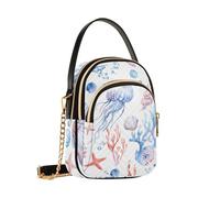 Mnsruu Bolso cruzado con diseño de caballito de mar de medusas y conchas de coral para mujer, bolso de cadena desmontable para teléfono, bolso de hombro