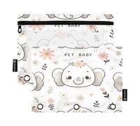 Mnsruu Bonita funda para lápices con diseño de cabeza de elefante para carpeta de 3 anillas, 2 estuches para lápices con cremallera, ventana transparente con cremallera, para suministros de oficina